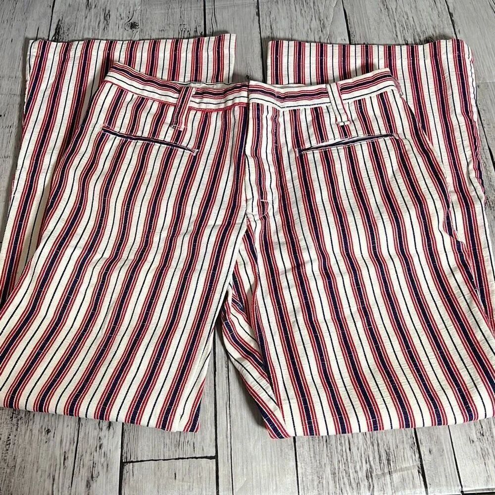 Vintage Anvil Women's Welt Pockets Striped Multicolor Wide Leg Casual Pants Size